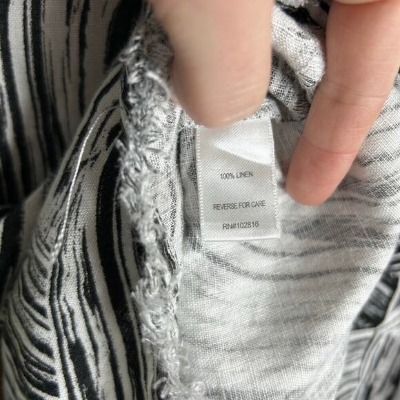 Garnet Hill Harborside Linen Fringe-Hem Dress Women’s 6 Black White Geometric - Picture 8 of 8